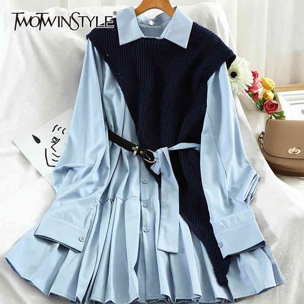 twotwinstyle sweet two piece set for women lapel long sleeve ruched dress irregular knitted casual sets autumn 210517, White
twotwinstyle sweet two piece set for women lapel long sleeve ruched dress irregular knitted casual sets autumn 210517, White