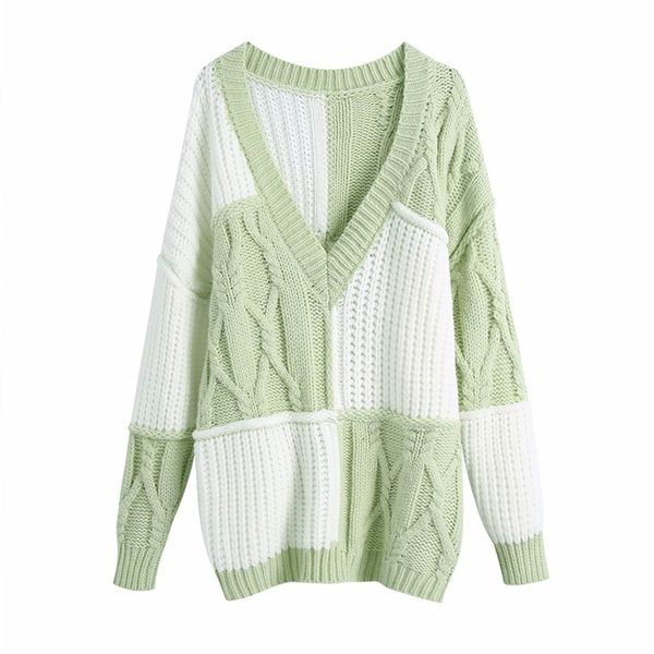 women autumn spliced v-neck sweaters long sleeve loose knitted pullovers female fashion street ribbed sweater clothing 210513, White;black
women autumn spliced v-neck sweaters long sleeve loose knitted pullovers female fashion street ribbed sweater clothing 210513, White;black