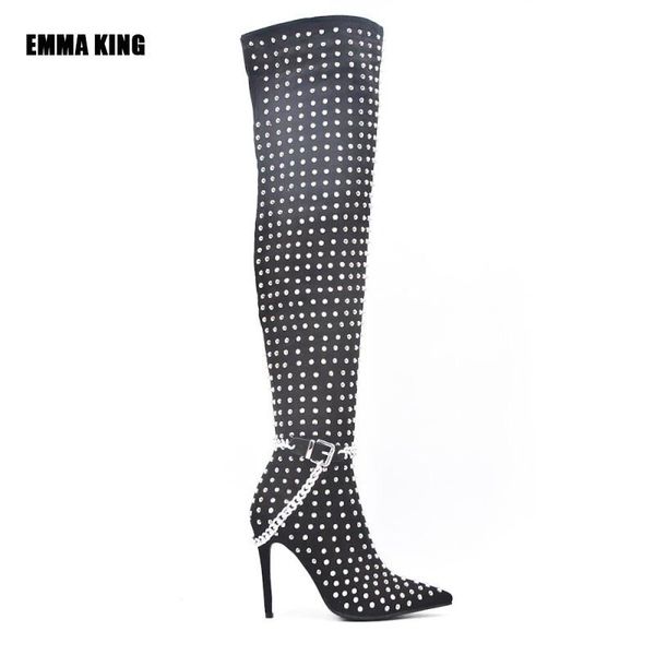 boots 2021 fashion over the knee ankle with belt pointed toe runway rivet buckle chain decor gladiator for women, Black
boots 2021 fashion over the knee ankle with belt pointed toe runway rivet buckle chain decor gladiator for women, Black