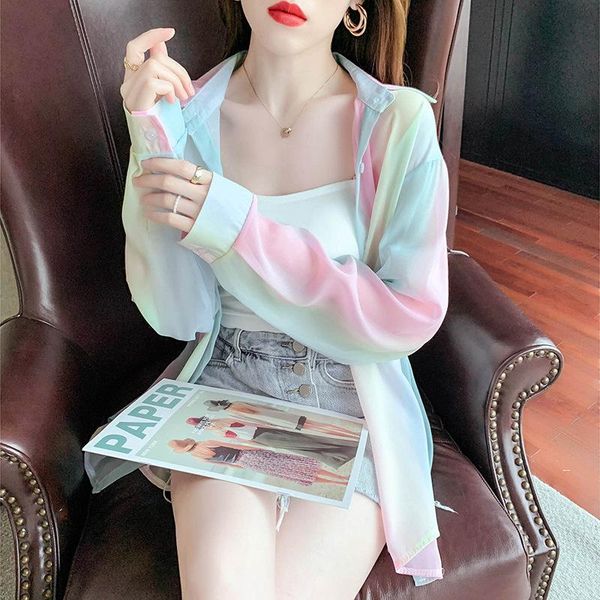 women's blouses & shirts sunscreen summer thin 2021 long sleeve loose rainbow ice silk shirt air conditioning cardigan jacket fashion, White
women's blouses & shirts sunscreen summer thin 2021 long sleeve loose rainbow ice silk shirt air conditioning cardigan jacket fashion, White