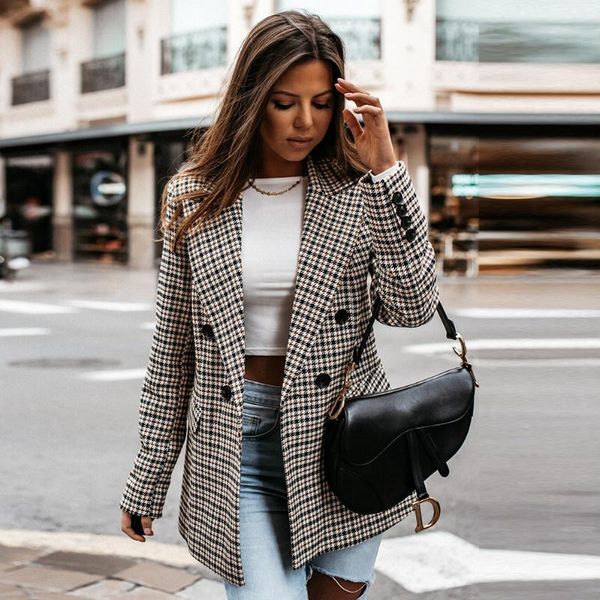 women's suits & blazers plaid print blazer women 2021 fashion slim fit suit jacket double breasted coat office ladies business casual, White;black
women's suits & blazers plaid print blazer women 2021 fashion slim fit suit jacket double breasted coat office ladies business casual, White;black