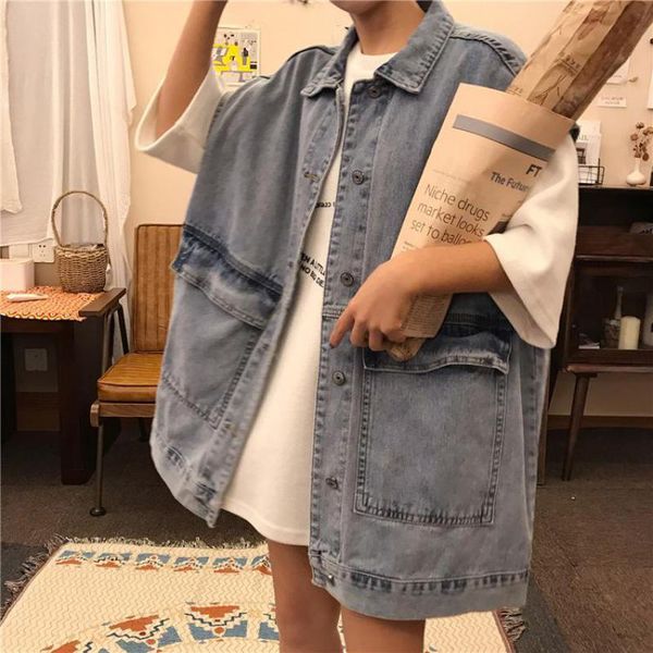 women's vests 2021 women fashion sleeveless blue denim vest spring fall korean all-match short jacket indie female jean waistcoat, Black;white
women's vests 2021 women fashion sleeveless blue denim vest spring fall korean all-match short jacket indie female jean waistcoat, Black;white