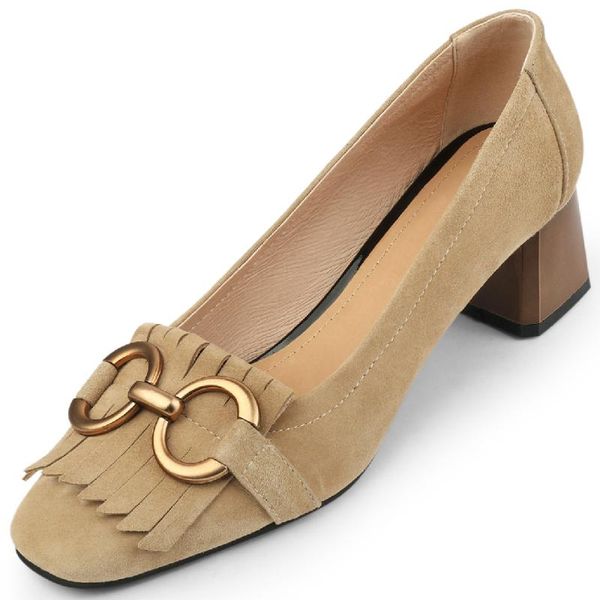 dress shoes women's natural suede leather thick high heel square toe slip-on pumps metal buckle fringe ol style soft comfortable heels, Black
dress shoes women's natural suede leather thick high heel square toe slip-on pumps metal buckle fringe ol style soft comfortable heels, Black