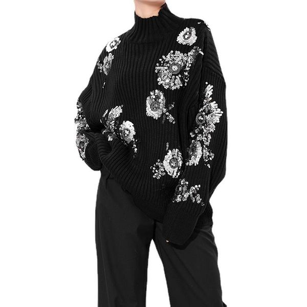 women's sweaters black sequins big size knitting sweater pullover women turtleneck long sleeve fashion autumn winter 2021 pullovers, White;black
women's sweaters black sequins big size knitting sweater pullover women turtleneck long sleeve fashion autumn winter 2021 pullovers, White;black