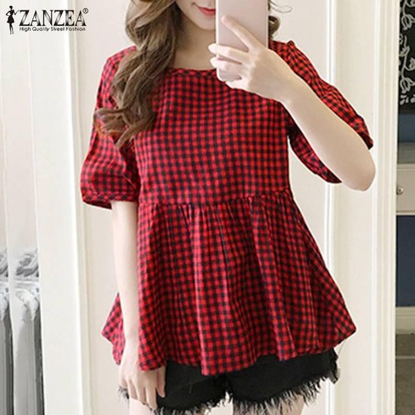 women's blouses & shirts zanzea fashion ruffle tunic womens retro plaid check blusa casual short sleeve pullover 2021 summer o neck bl, White
women's blouses & shirts zanzea fashion ruffle tunic womens retro plaid check blusa casual short sleeve pullover 2021 summer o neck bl, White