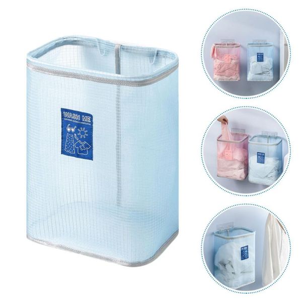 1pc wall mounted clothes storage basket foldable cloth laundry container (blue) bags 
1pc wall mounted clothes storage basket foldable cloth laundry container (blue) bags