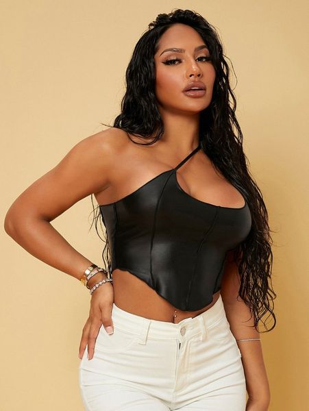 sxy solid asymmetrical hem pu leather crop p1od#, White
sxy solid asymmetrical hem pu leather crop p1od#, White