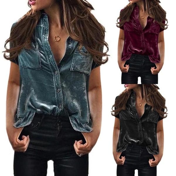 women's blouses & shirts shirt solid velvet turn-dowm collar short sleeve pockets blouse womens blusas mujer, White
women's blouses & shirts shirt solid velvet turn-dowm collar short sleeve pockets blouse womens blusas mujer, White