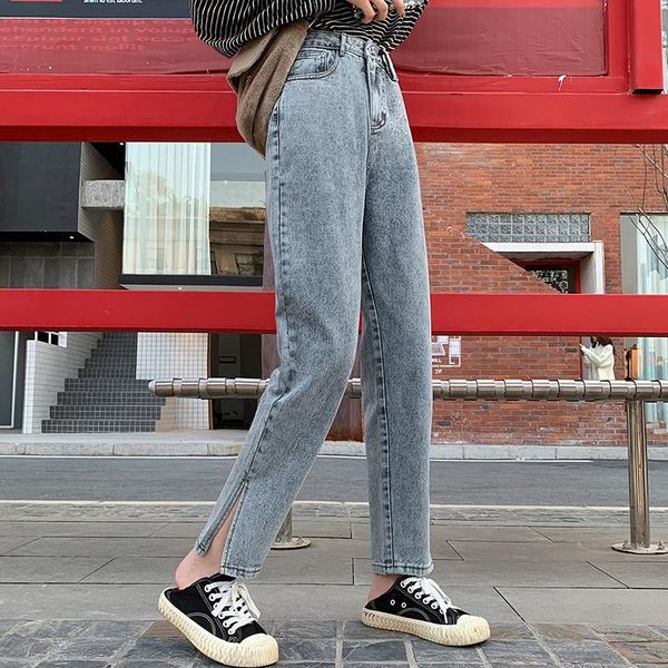women's jeans bornsra 2021 spring fashion women denim high-waist straight for side split vintage female long pant, Blue
women's jeans bornsra 2021 spring fashion women denim high-waist straight for side split vintage female long pant, Blue