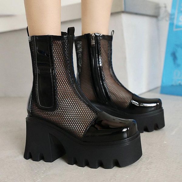 summer women ankle boots hollow breathable mesh ladies platform thick high heel short black white
summer women ankle boots hollow breathable mesh ladies platform thick high heel short black white