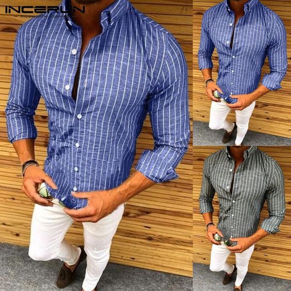 men's casual shirts incerun striped mens shirt long sleeve lapel neck fashion social business men slim fit camisa masculina 2021, White;black
men's casual shirts incerun striped mens shirt long sleeve lapel neck fashion social business men slim fit camisa masculina 2021, White;black