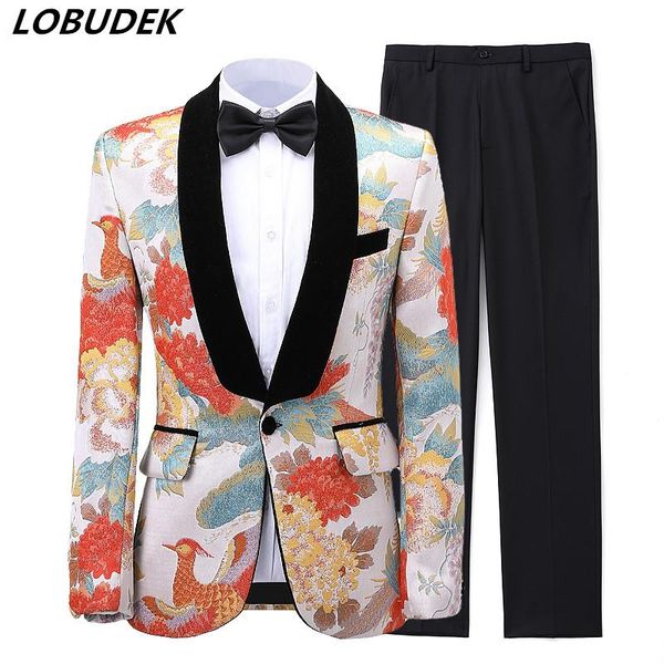 men's suits & blazers formal suit wool cloth jacquard tuxedo pants set bridegroom wedding evening party singer host stage costume, White;black
men's suits & blazers formal suit wool cloth jacquard tuxedo pants set bridegroom wedding evening party singer host stage costume, White;black