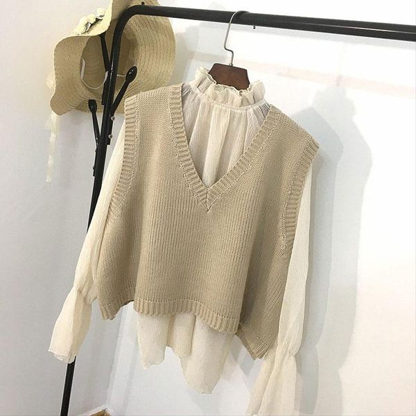 women's vests spring autumn women korean chic vest loose short v-neck knitted beige clothing 2021, Black;white
women's vests spring autumn women korean chic vest loose short v-neck knitted beige clothing 2021, Black;white