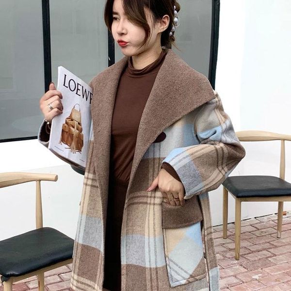 women's wool & blends 2021 winter double sided fleece coat light color plaid short-height sailor collar lace -up women 's, Black
women's wool & blends 2021 winter double sided fleece coat light color plaid short-height sailor collar lace -up women 's, Black