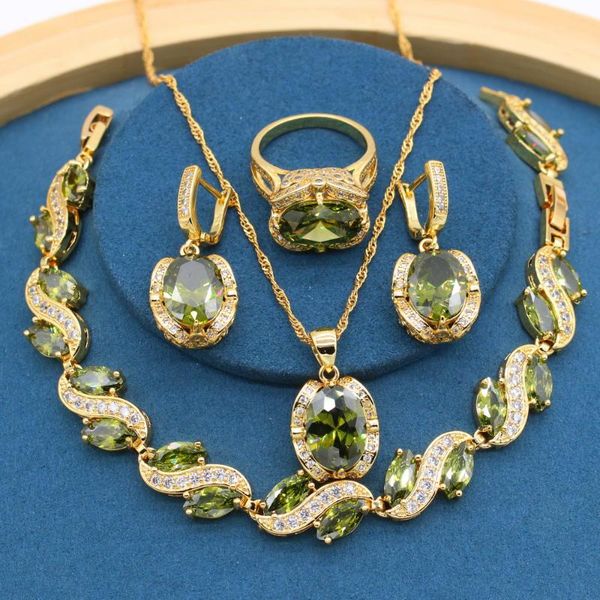 earrings & necklace gold color jewelry sets with olive stones for women wedding bracelet ring party birthday gift, Silver
earrings & necklace gold color jewelry sets with olive stones for women wedding bracelet ring party birthday gift, Silver