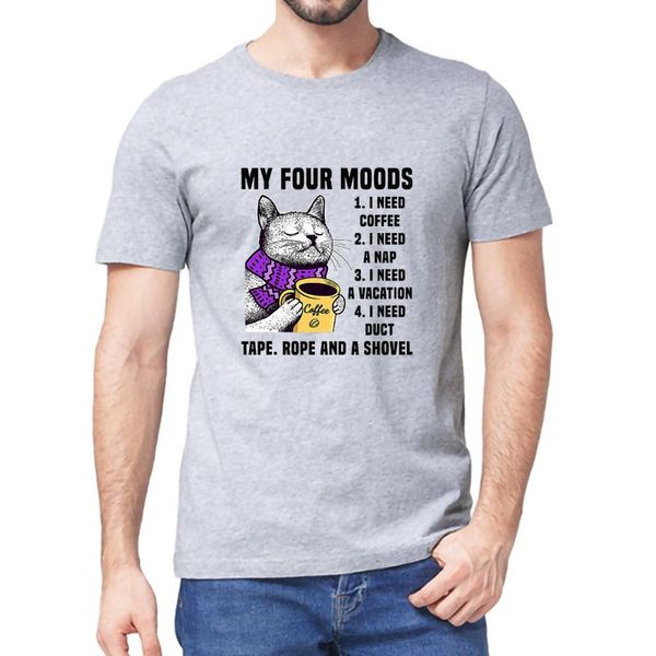 men's t-shirts funny cat my four moods i need coffee a nap vacation duct tape rope and shovel vintage t-shirt, White;black
men's t-shirts funny cat my four moods i need coffee a nap vacation duct tape rope and shovel vintage t-shirt, White;black