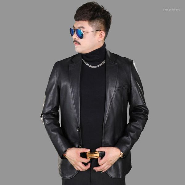 men's leather & faux 2021 haining luxury deerskin high end suit business leisure spring and autumn winter coat, Black
men's leather & faux 2021 haining luxury deerskin high end suit business leisure spring and autumn winter coat, Black