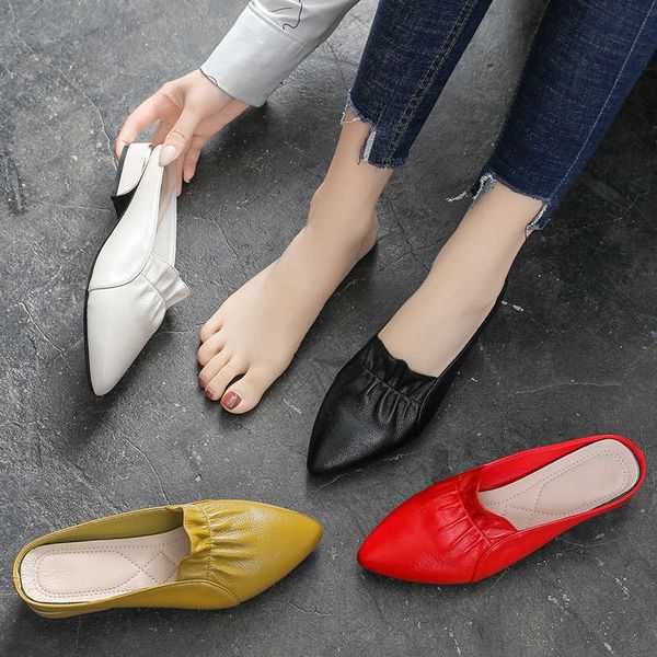 leather women's sandals 2021 summer low heel thick baotou slippers solid color ruffle large half, Black
leather women's sandals 2021 summer low heel thick baotou slippers solid color ruffle large half, Black