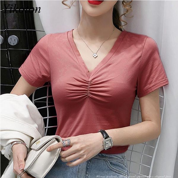 women's t-shirt shirts female for work summer cotton fashion v-neck shirring 2021 basic t casual solid color tee top, White
women's t-shirt shirts female for work summer cotton fashion v-neck shirring 2021 basic t casual solid color tee top, White