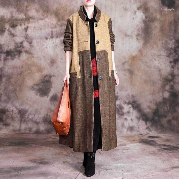 women's wool & blends johnature women vintage patchwork color coats 2021 winter stand button thick cloths long sleeve slim coats1, Black
women's wool & blends johnature women vintage patchwork color coats 2021 winter stand button thick cloths long sleeve slim coats1, Black
