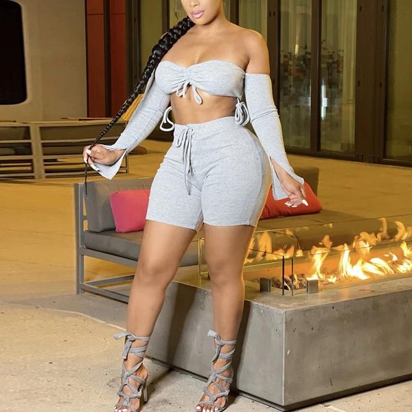 women's tracksuits long sleeve off shoulder show waist crop & bodycon locomotive shorts set casual two piece, Gray
women's tracksuits long sleeve off shoulder show waist crop & bodycon locomotive shorts set casual two piece, Gray
