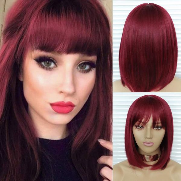 synthetic wigs short bob wig with bangs dark red full machine made heat resistant glueless hair for women ness, Black
synthetic wigs short bob wig with bangs dark red full machine made heat resistant glueless hair for women ness, Black