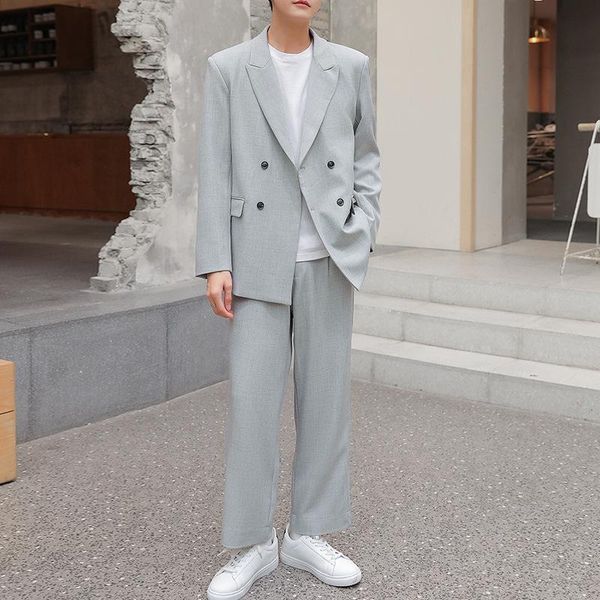 men's autumn fashion boot-cut double breasted suit youth trendy non-ironing loose two-piece suits & blazers, White;black
men's autumn fashion boot-cut double breasted suit youth trendy non-ironing loose two-piece suits & blazers, White;black