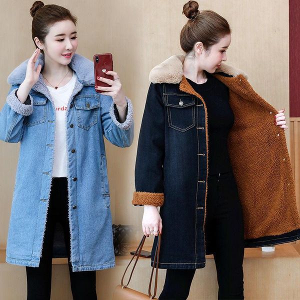 women's jackets plus velvet thick denim cotton women winter cothes mid-length lamb warm female jacket, Black;brown
women's jackets plus velvet thick denim cotton women winter cothes mid-length lamb warm female jacket, Black;brown