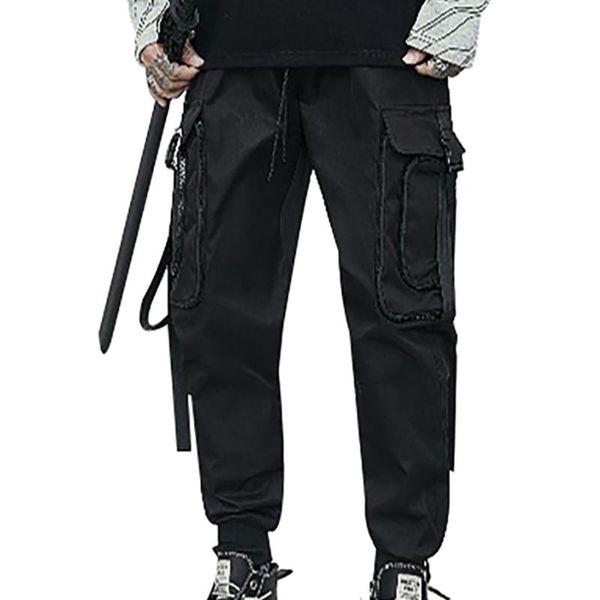 men's pants techwear mens cargo jogger strap streetwear clothing, Black 
men's pants techwear mens cargo jogger strap streetwear clothing, Black