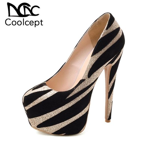 dress shoes coolcept platform pattern leather women pumps fashion thin heel club dance slip on party footwear size 33-43, Black
dress shoes coolcept platform pattern leather women pumps fashion thin heel club dance slip on party footwear size 33-43, Black