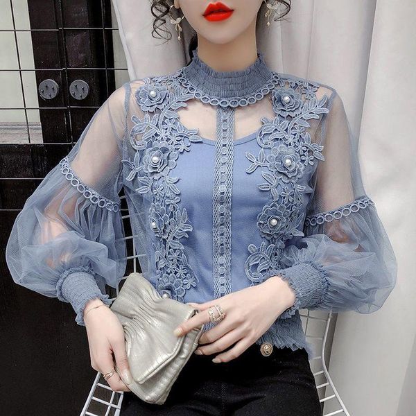 women's blouses & shirts women 2021 spring mesh half-high collar female lace patchwork bottom ladies long sleeve thin q382, White
women's blouses & shirts women 2021 spring mesh half-high collar female lace patchwork bottom ladies long sleeve thin q382, White