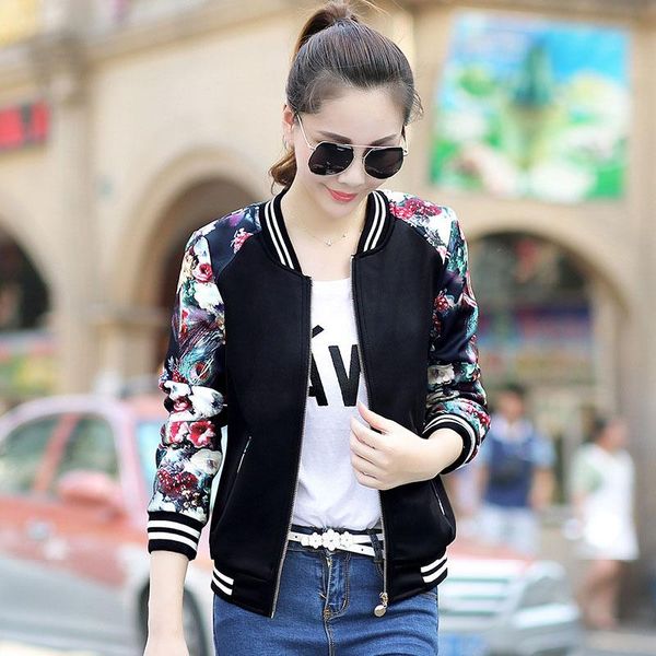 women's jackets spring and autumn full sleeve printed floral casual patchwork baseball uniform coat, Black;brown
women's jackets spring and autumn full sleeve printed floral casual patchwork baseball uniform coat, Black;brown