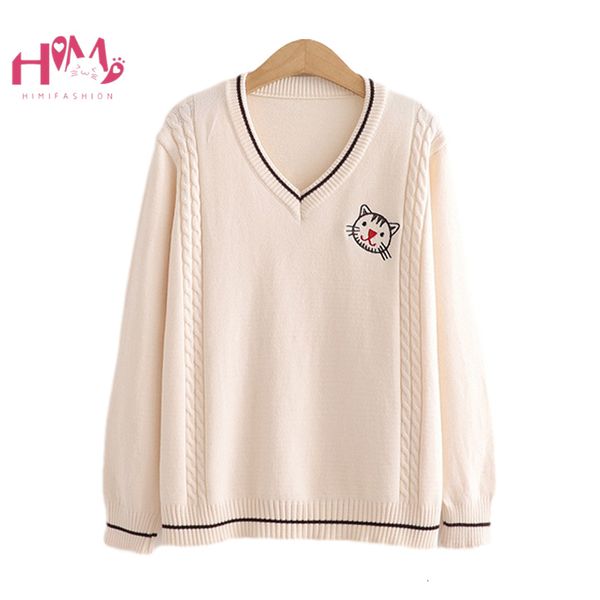 himifashion korean cute v neck sweater women winter harajuku kawaii cat jumper vintage school knitted pullover white brown, White;black
himifashion korean cute v neck sweater women winter harajuku kawaii cat jumper vintage school knitted pullover white brown, White;black