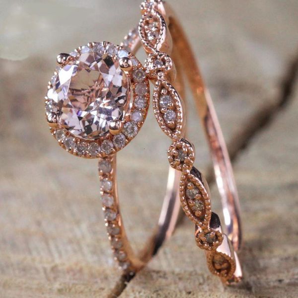18k plated rose gold round engagement micro inlaid zircon ring, female, Silver