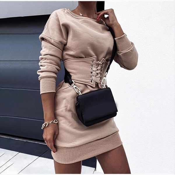 fashion casual round neck womens dresses lace up corset tie waist long sleeve dress autumn winter warm clothes regular size, Black;gray
fashion casual round neck womens dresses lace up corset tie waist long sleeve dress autumn winter warm clothes regular size, Black;gray