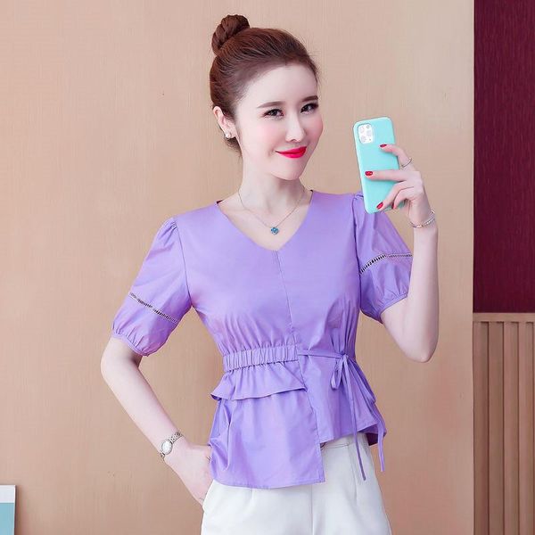 women's blouses & shirts cotton women short sleeve v-neck folds summer elegant all-match ladies asymmetry blusas chiffon mm0747, White 
women's blouses & shirts cotton women short sleeve v-neck folds summer elegant all-match ladies asymmetry blusas chiffon mm0747, White