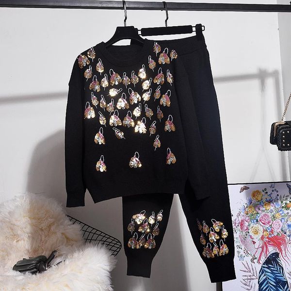 two piece dress 2021 autumn and winter women set fashion sequins decorative knitted pullover sweater + harem pants sets tide, White
two piece dress 2021 autumn and winter women set fashion sequins decorative knitted pullover sweater + harem pants sets tide, White