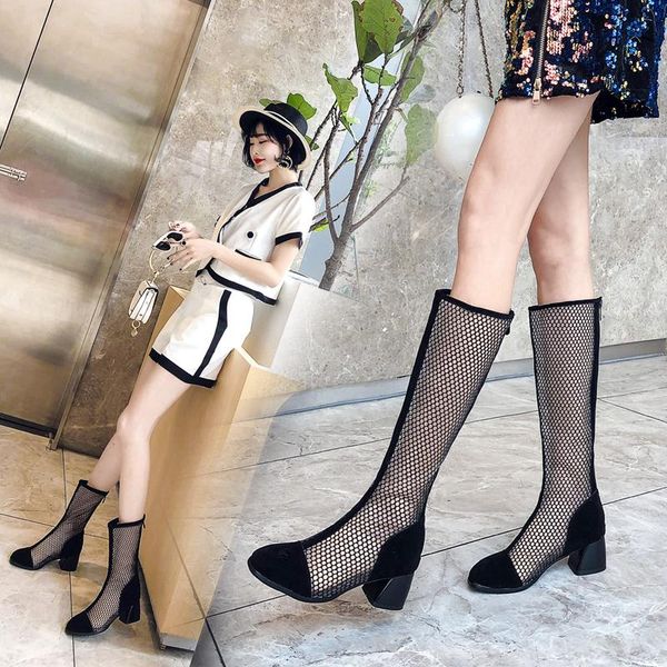 fashion women knee high boots square heel zipper lace mesh summer cool breathable women's shoes, Black
fashion women knee high boots square heel zipper lace mesh summer cool breathable women's shoes, Black