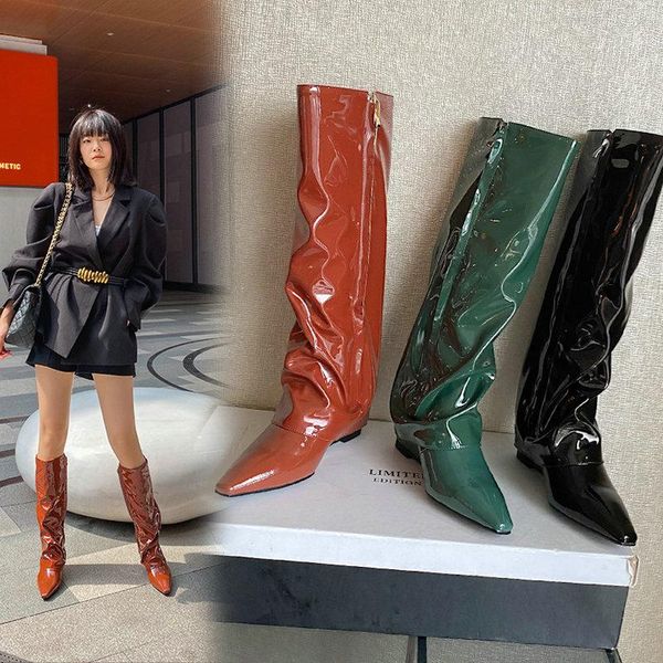 boots 2021 retro cow patent leather women skirt fashion zipper knee high comfort wedges heel long fall winter, Black
boots 2021 retro cow patent leather women skirt fashion zipper knee high comfort wedges heel long fall winter, Black