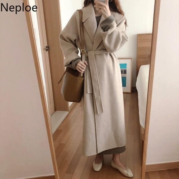 women's wool & blends neploe korean slim waist lace up outwear winter coat women loose soft long sleeve elegant jacket thick casaco fem, Black 
women's wool & blends neploe korean slim waist lace up outwear winter coat women loose soft long sleeve elegant jacket thick casaco fem, Black