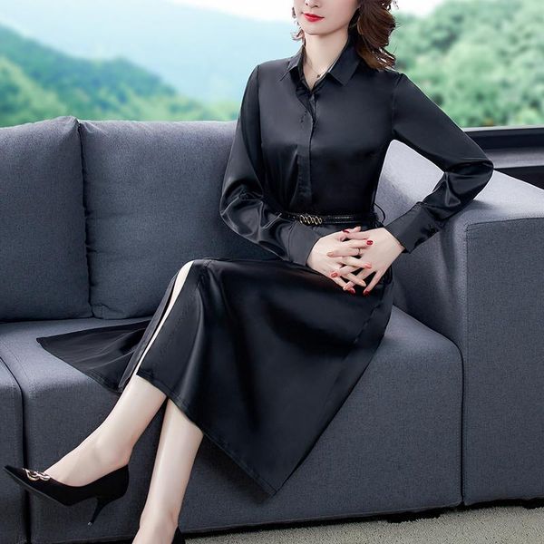 casual dresses coigarsam women dress autumn 2022 office lady korea style long sleeve silk solid single breasted black robe, Black;gray
casual dresses coigarsam women dress autumn 2022 office lady korea style long sleeve silk solid single breasted black robe, Black;gray