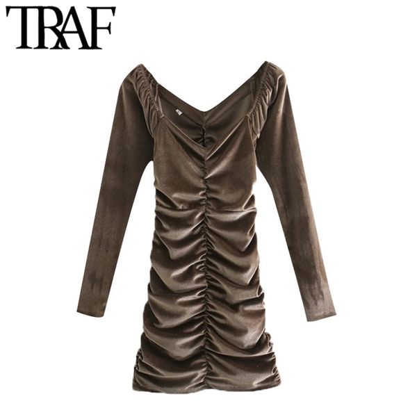 women chic fashion pleated velvet mini dress vintage wide v neck long sleeve female dresses vestidos mujer 210507, Black;gray
women chic fashion pleated velvet mini dress vintage wide v neck long sleeve female dresses vestidos mujer 210507, Black;gray
