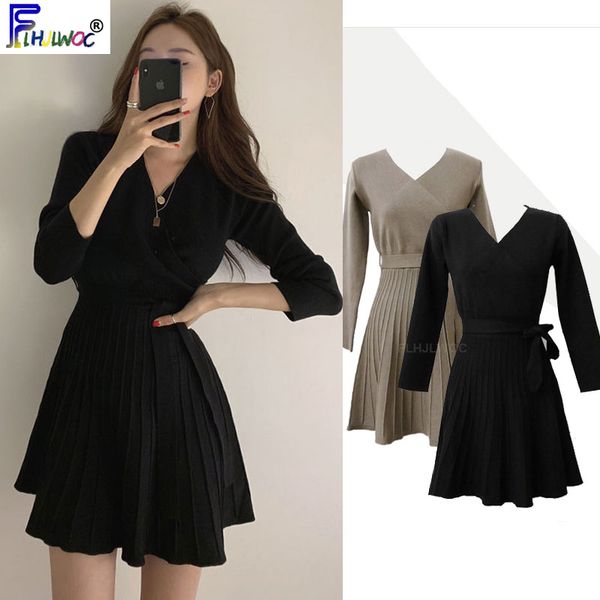 winter knitted dresses women long sleeve korea style design bow tie a line v neck cute mini little black dress 12112, Black;gray
winter knitted dresses women long sleeve korea style design bow tie a line v neck cute mini little black dress 12112, Black;gray