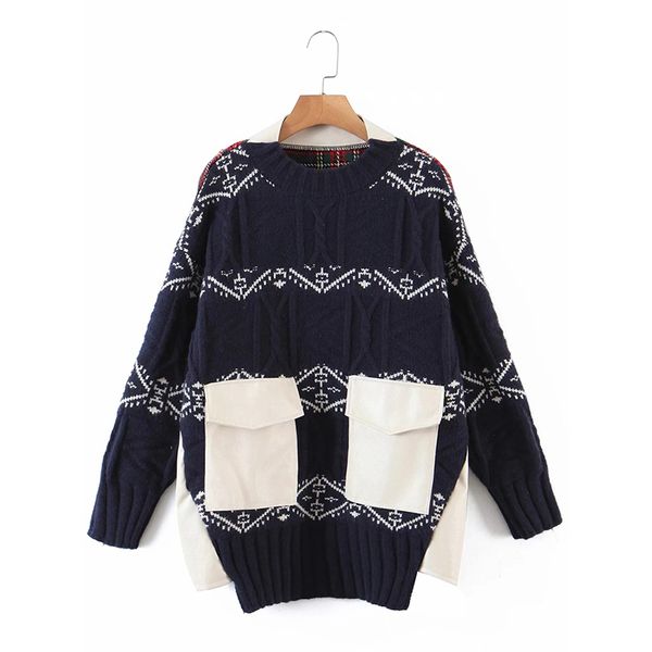 autumn winter women's clothing thick textured western style stitching plaid big pocket loose fashion knitted sweater 210521, White;black
autumn winter women's clothing thick textured western style stitching plaid big pocket loose fashion knitted sweater 210521, White;black