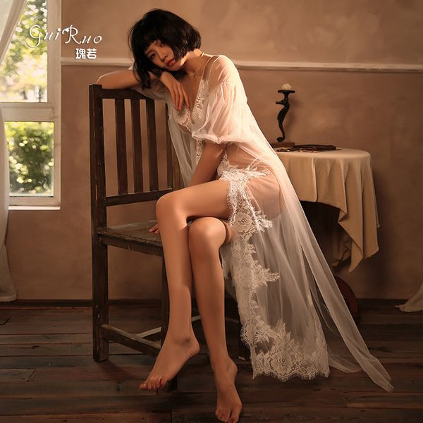 New Guiruo Spring and Summer Sexy Deep v Mesh Perspective Embroidery Suspender Dress Robe Bathrobe Home Suit 796, White;black
New Guiruo Spring and Summer Sexy Deep v Mesh Perspective Embroidery Suspender Dress Robe Bathrobe Home Suit 796, White;black