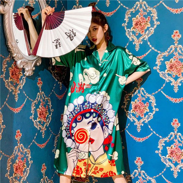 dress summer of women dressed in facial makeup silk ice short chinese retro style thin pajamas size big house clothes, Black;gray
dress summer of women dressed in facial makeup silk ice short chinese retro style thin pajamas size big house clothes, Black;gray