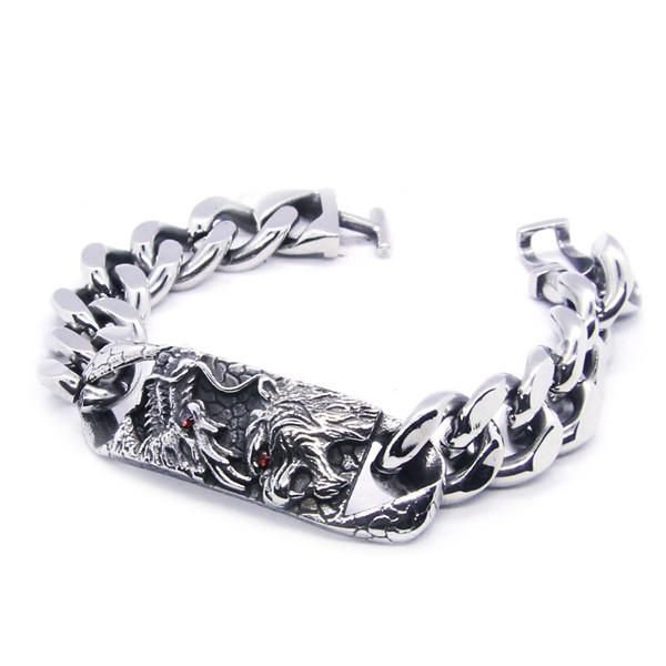 link, chain mens bracelet drgon&wolf 316l stainless steel quality biker stone, Black
link, chain mens bracelet drgon&wolf 316l stainless steel quality biker stone, Black