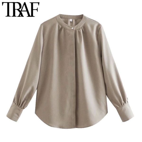 traf women fashion button-up loose blouses vintage stand collar long sleeve female shirts blusas chic 210415, White
traf women fashion button-up loose blouses vintage stand collar long sleeve female shirts blusas chic 210415, White