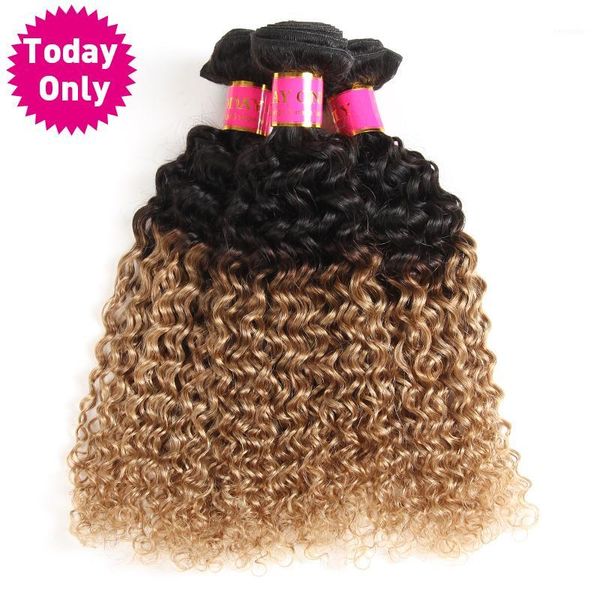 today only ombre brazilian hair weave bundles kinky curly human two tone 1b 27 non remy blonde extension1, Black;brown