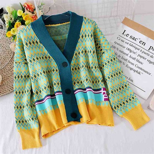 autumn winter women's cardigan korean style the contrast geometric sweater coat wild retro short knitted cardigans gx815 210507, White;black
autumn winter women's cardigan korean style the contrast geometric sweater coat wild retro short knitted cardigans gx815 210507, White;black